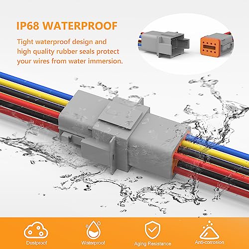 Newdeli Deutsch 8 Pin Connector Kit Waterproof Electrical Connector 16 AWG Male and Female Automotive Wire Connectors for Car Truck Boat, Dt Connector 2 Sets - size: DT Connector 2 Sets 8 Pin
