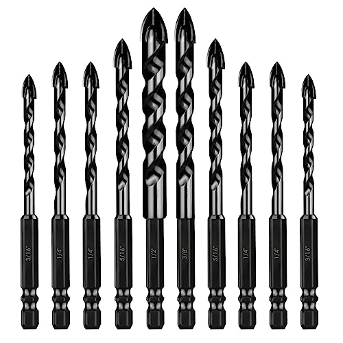 Masonry Drill Bits Set 10 Pcs (3/16"-1/2"), Concrete Drill Bit - size: 3/16-1/2", 10 Pcs