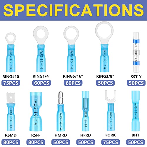 haisstronica 680PCS Heat Shrink Wire Connectors, 16-14 AWG, Blue 11 Sizes - size: 680