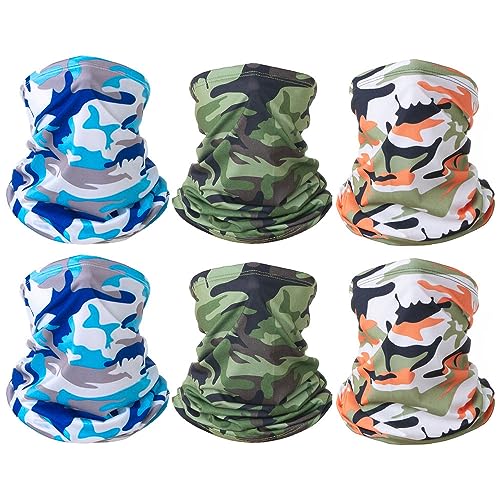6 Pieces Summer Face Cover Scarf Mens Neck Gaiter For Men Women UV Protection Face Breathable Sun Protection Cycling Running - color: 2 Camouflage Sky Blue +2 Camouflage Army Ggreen +2 Camouflage Orange