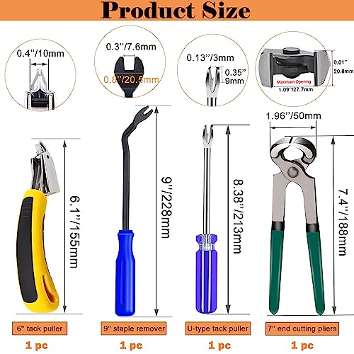 4Pcs Upholstery Staple Remover Tool Set Including 7inch End Cutting Plier,V Tip Tack Puller,U Tip Tack Puller,Staple Remover,Nail Puller Carpet Remover for Furniture Floor Photo Frame - style: 4 PCS