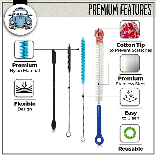 Blue Beetle Brushes | Multi-Use Glass Cleaner Kit - 5-Piece Brush & Scraper Set for Glass, Ceramic and Glass Pipe Cleaner