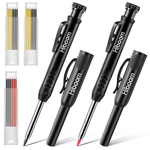 Hiboom 2 Pack Carpenter Pencils with Pencil Cap and 18 Refills, Black - color: Black
