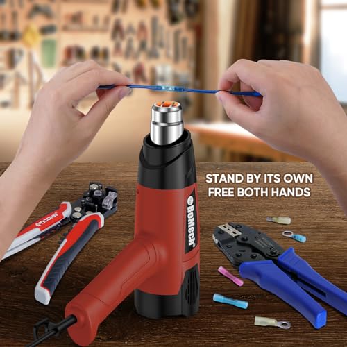 ROMECH 1500W Heavy Duty Heat Gun, Variable Temperature Control Hot Air Gun Kit with 2 Air Flow 120°F~1200°F and 4 Nozzles for Crafts Shrink Wrap (Red) - color: Red