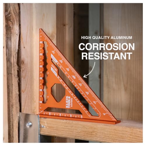 Klein Tools 9357SSQ Rafter Square, 7-Inch, Double Laser Etched Aluminum, Multi-Functional, Carpenter Measuring Layout Tool, Triangle Ruler for Woodworking - size: Rafter Square, 7-Inch