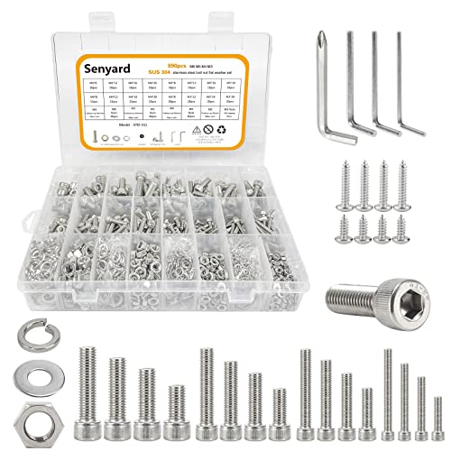 M6 M5 M4 M3 Metric Screw Assortment,Metric Bolts and Nuts Kit（with Lock&Flat washers・Wrenches） Socket Head Cap Screws 304 Stainless Steel Hex Head Metric Screws Assortment Set with Case - size: M3M4M5M6, style: socket head cap