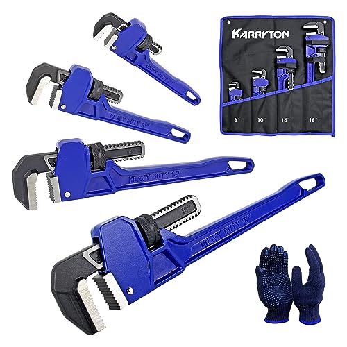 Pipe Wrench set,8" 10" 14" 18" Adjustable Jaw Opening Cast Iron Straight Handle Plumbing Wrench, Perfect Plumbers Tool for Oil Field, Plumbing, Auto Repair, Construction and Mechanics - size: 8,10,14,18-IN, style: Straight