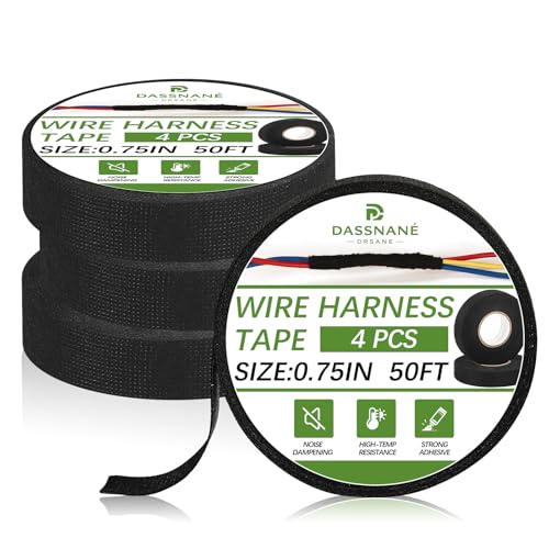 4 Rolls Wire Harness Tape,High Temp Automotive Wiring Harness Cloth Tape,for Engine Harness Wrap Protection, Noise Dampening, and Cable Protection 3/4 Inch x 50FT - color: 4pcs wire harness tape