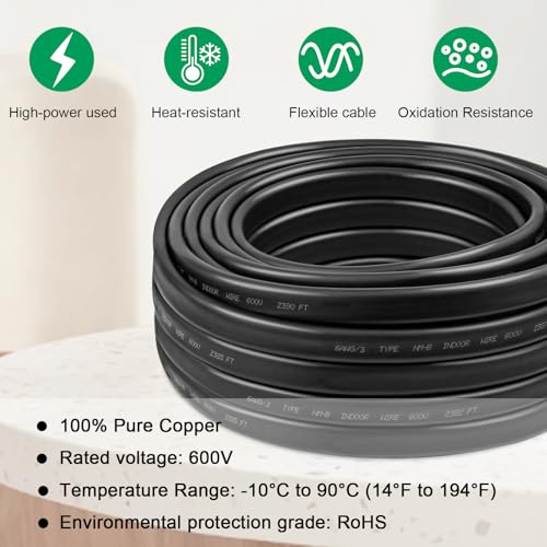 6/3 Wire with Ground - 10FT NM-B 6 Gauge Non-Metallic Sheathed Cable 100% Pure Copper 6 AWG 3 Conductor Residential Indoor Wire for Outlets, Switches, Other Loads and Lighting Wiring Projects etc. - size: 10FT, style: 6AWG/3