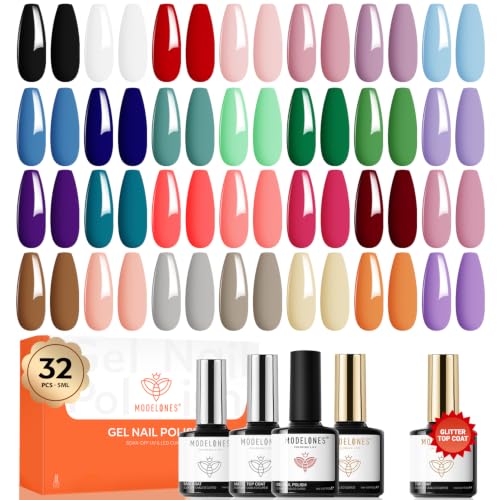 modelones Gel Nail Polish Set Glitter 32PCS 28Colors Red Purple Black - color: A0-Classic Seasons Colors