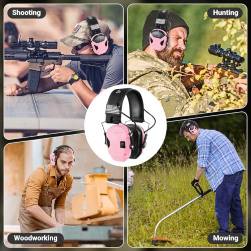 Electronic Shooting Ear Protection w/Gel Pads, 23dB NRR Active Noise Reduction & 3X Amplification Headset for Shooters - color: Pale Pink