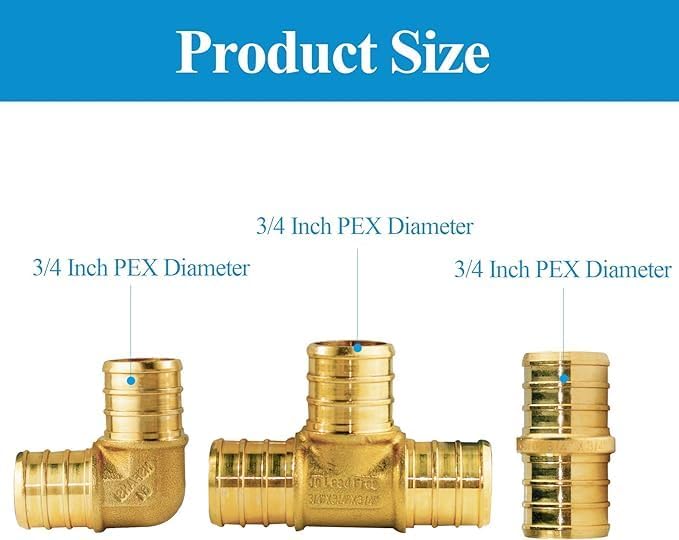 WiseWater 60 Pcs Pex Fittings, 3/4 inch T PEX Tee(20PCS) & 90 Degree Elbow & Straight Coupling, Brass Barb Crimp Pipe Fitting for Pex Pipe(Pack of 60), UPC Certified - size: ZH61902(3/4" PEX FITTINGS 60pk)