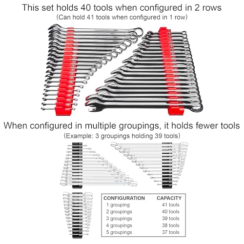 Ernst Manufacturing Wrench Pro - Modular Wrench Organizer for 40 Wrenches (Red) - color: Red
