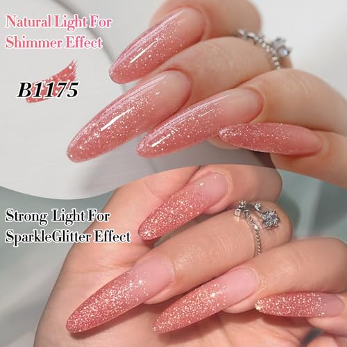 Double Rhythm 0.5Oz Glitter Gel Polish Shimmer Reflective Color for Nail Art Salon DIY Soak Off 15ml Nail Lamp Gel Polish at Home (Rose Pink-B1175) - color: Blossom Rose Pink