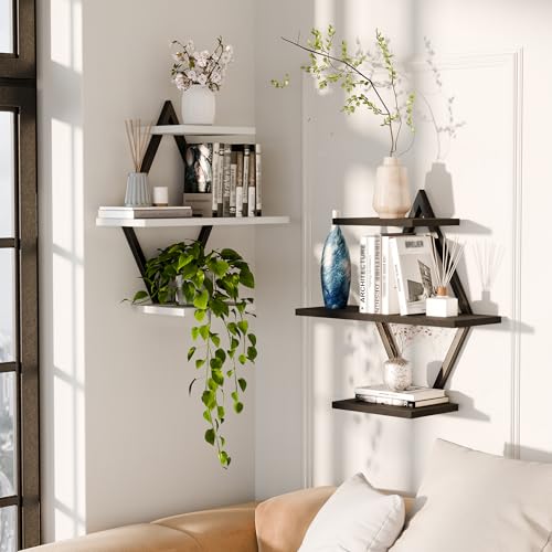 Floating Wall Shelves, Set of 2, Black & White - color: Black & White