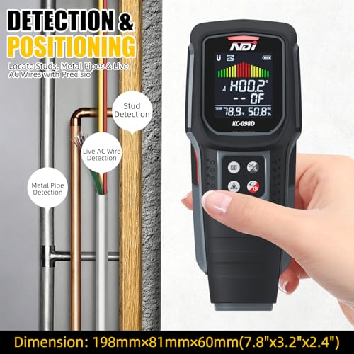NDI 098D 5‑in‑1 Stud Finder Wall Scanner with Laser Liner – Precise Stud, Metal, Pipe & Live Wire Detection + Moisture Scan & Laser Guide