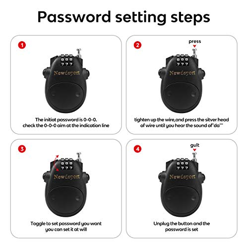Retractable Cable Lock, 3-Digit Combination Lock with 3ft Steel Cable for Bike, Ski, Snowboard, Scooter, Skateboard & Stroller