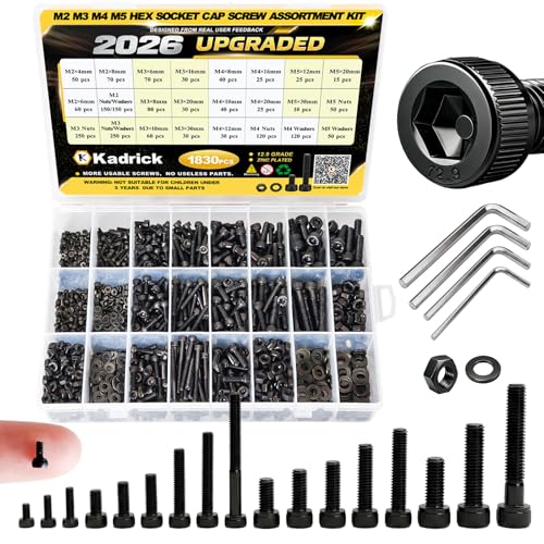 KADRICK 1830PCS M2 M3 M4 M5 Metric Screws Assortment,Hex Socket Head Cap - size: M2-M5 1830Pcs