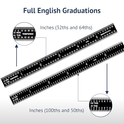 PEC Tools 6 inch Flexible Metal Ruler, Easy to Read Stainless Steel Ruler, High Contrast, 16R Graduation (1/32", 1/64", 1/50", 1/100"), Machinist Ruler with Black Chrome Finish, Made in USA - color: Black Chrome-Flexible, size: 6"