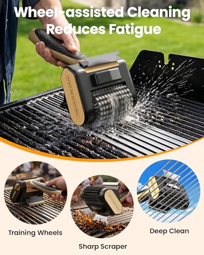 Cordless Electric Grill Brush with LED Light and Front Scraper, Gold - color: Gold
