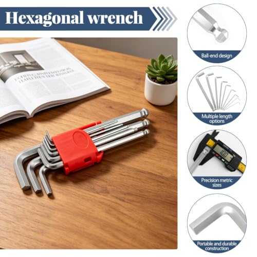 9-Piece Metric Allen Wrench Set, 1.5-10mm Mid-Long Chrome Vanadium Steel Hex Key Set, L-Shaped Allen Ball End Wrenches for Bike, Motorcycle & Auto Repair - color: Mid-long Chrome Plating Set