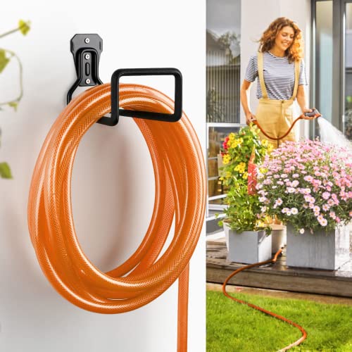 Hose Holder Stand Wall Mount, 2Pcs Heavy Duty Garden Hose Hanger Reel - color: Black
