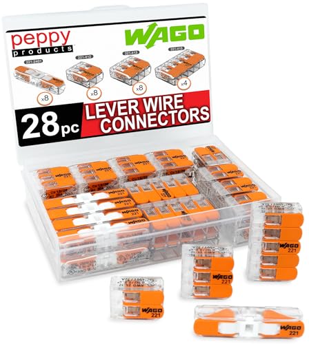 WAGO 221 Lever Nuts 28pc Compact Splicing Wire Connector Assortment with Case | Includes 221-2401, 221-412, 221-413, 221-415 - size: 28pc Kit