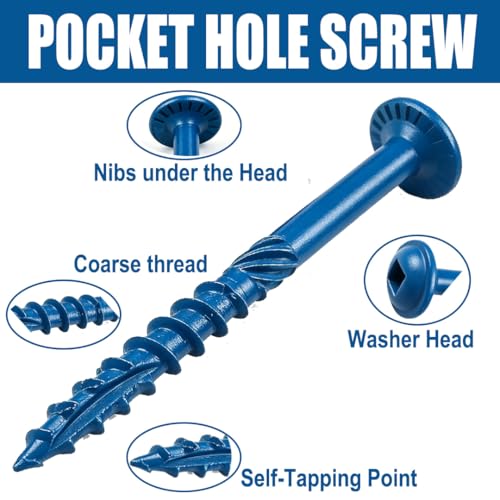 #8x1-1/2 Pocket Hole Screws 100Pcs Blue Coated Wood Screws for Woodworking - size: #8x1-1/2"