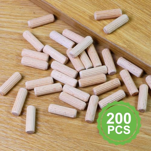 5/16" x 1" Wooden Dowel Pins, FoDau770 Fluted Wood Dowel Rods, Natural Beech Wood Dowel Pegs for Crafts, Woodworking, DIY Furniture - 200 Pieces - size: 5/16" x 1"