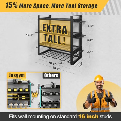 4-Tier Power Tool Organizer Wall Mount, 200LBS Capacity, 4 Drill Holders - size: 16.5" Width 4-Tier