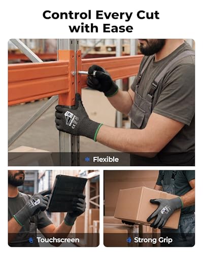 toolant ComfyCut A5 Cut Resistant Work Gloves, ANSI & EN388 Certified Protection with Second Skin Comfort, Fiberglass-Free, Touchscreen & Flexible Grip, for Woodworking, Warehouse, Assembly, Large - size: Large
