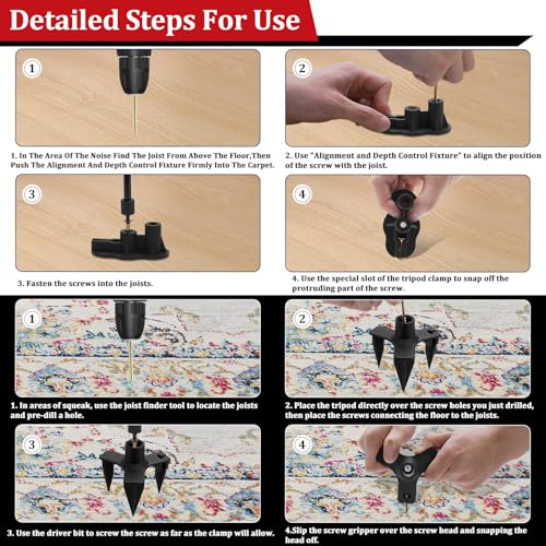 Squeaky Floor Repair Kit with 200 Screws and 5 Tools - size: 200 Screws