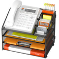DocNest 4 Tier Metal Mesh Desk File Organizer with Phone Shelf, Black - color: Black, size: 12.6" x 9.1" x 10.3"