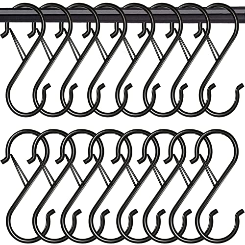 Waitkey 16 Pack S Hooks for Hanging, 3.5 inch Heavy Duty Metal S Hooks with Safety Buckle S Shaped Hooks Pot Rack Closet Hooks for Hanging Plants, Clothes, Kitchen Utensil, Pots, Pans, Bags (Black) - color: Black, size: 16 Pack