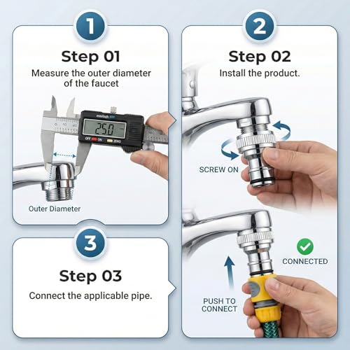 6 Pcs Faucet Tap Quick Connector Kit, 4 pcs Washing Machine Quick Connectors & 2 Universal Faucet Adapters for Portable Washer Thread Sink Adapter for Garden Hose, Dishwasher, Car Wash