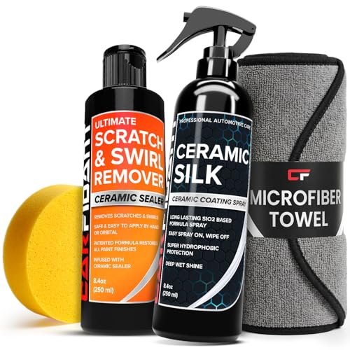 Carfidant Scratch & Swirl Remover with Ceramic Silk – Car Scratch Remover for Vehicles Paint Repair with Ceramic Coating Spray – Polishing & Washing Kits with Applicator Pad & Microfiber Towel - style: Scratch Remover + Ceramic Silk