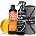 Carfidant Scratch & Swirl Remover with Ceramic Silk – Car Scratch Remover for Vehicles Paint Repair with Ceramic Coating Spray – Polishing & Washing Kits with Applicator Pad & Microfiber Towel - style: Scratch Remover + Ceramic Silk