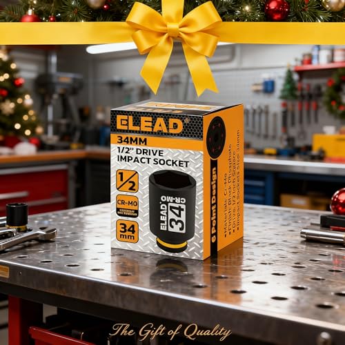 ELEAD 34 mm Socket 1/2" Drive Deep Impact Socket, Metric 6 Point 1/2-inch Drive Impact Axle Nut Sockets, CR-MO Nut Socket Set, Tools for Easy Removal of Axle Shaft Nuts - color: 34mm