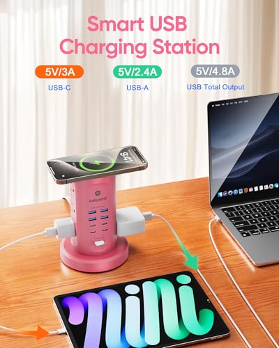 Power Strip Tower, kakyanill Charging Station 9 AC Outlets 8 USB Ports - color: Pink, size: 24W