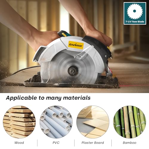 Enventor Circular Saw with Laser Guide, 2 Blades 7-1/4", 10A Corded Motor