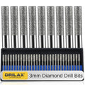Drilax 3mm Diamond Drill Bits (1/8") 30 pcs Diamond Drill Bits for Stone, Glass, Sea Shells, Gemstones Compatible with Dremel Diamond Tipped Drill Bit Set - size: 3mm