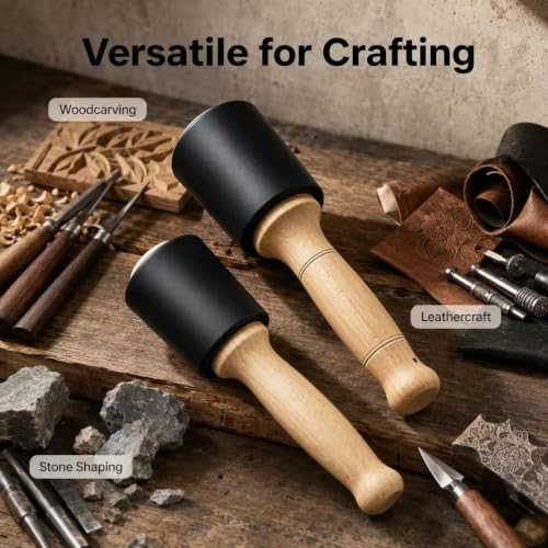 24 oz + 12 oz Black Woodcarving Hammer Set Non-Slip Polyurethane Hammer Head Woodworking Hammer (Suitable for Chisels and Carving Tools) - color: Black-2