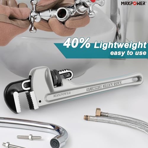 MAXPOWER 10 inch Straight Pipe Wrench, 1 inch Jaw Capacity - size: 10-inch, style: Straight Pipe Wrench