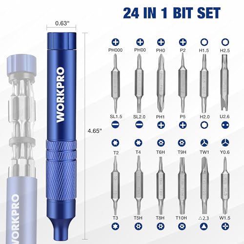 WORKPRO 24 in 1 Multi Bit Mini Screwdriver Set Magnetic, Blue - color: Blue