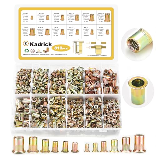 KADRICK 810PCS SAE & Metric Rivet Nut Kit, 6-32 to 3/8-16, M3-M10 - size: Metric & SAE Kit 810Pcs