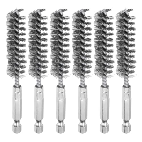 HARFINGTON 6Pcs Stainless Steel Bore Brush 14mm Dia 4" Long Cleaning Twisted Wire Brush with Handle 1/4" Hex Shank for Tubes, Ports, Bearings - size: 14mm