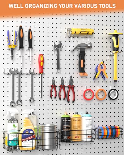 INCLY 100PCS 1/4 Inch Extra Thick Pegboard Accessories Kit with 3 Baskets