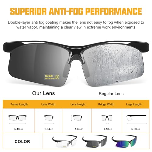 OXG 6 Pack Anti-Fog Safety Glasses, ANSI Z87+ Impact & Scratch Resistant Protective Eyewear for Work, Lab, Construction - color: Grey With Straps