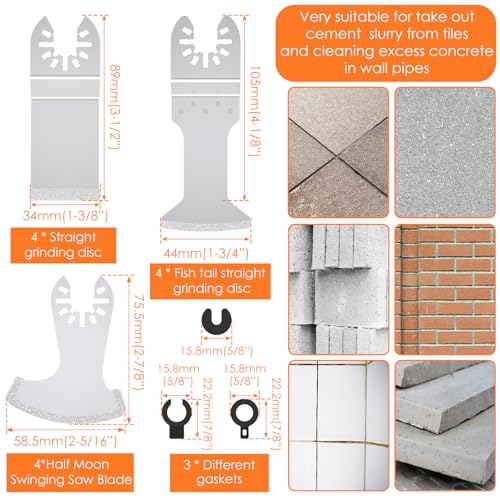 12PCS Diamond Oscillating Multi Tool Grout Removal Blades with 2 Adapters Multifunctional Grout Remover Blades Kit for Oscillating Tool(Mixed Set) - style: 12PCS Mixed Set