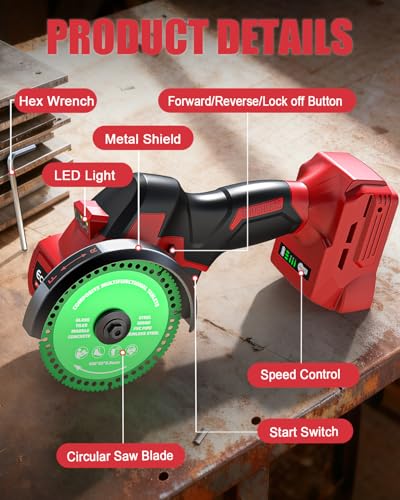 Ecarke Cordless Cut Off Tool Compatible with Milwaukee 18V Battery, 4" Circular Saw Brushless Motor with Blades, 18000 RPM Mini Cut Off Tool Kit for Wood/Metal/Plastic/Tile/Stone Cutting(Tool Only)